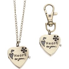 Unisex Heart-shaped Style Alloy Quartz Analog Keychain Necklace Watch (Bronze)