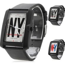 Unisex Leather Analog Quartz Watch Wrist 2354J (Black)