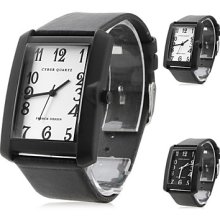 Unisex Leather Analog Quartz Watch Wrist 2354H (Black)