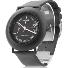 Unisex Leather Analog Quartz Wrist Watch 0687h (Black)