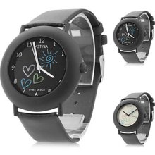 Unisex Leather Analog Quartz Wrist Watch 0687c (Black)