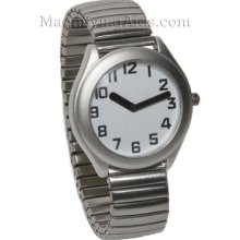 Unisex Low Vision Watch With Chrome Expansion Band, White Face And Black Numbers