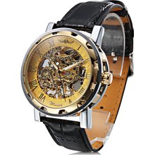 Unisex PU Analog Mechanical Fashionable Watch (Gold)