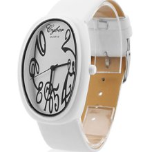 Unisex PU Analog Quartz Wrist Watch with Elliptical Case 2333 (White)