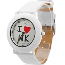 Unisex PU Analog Quartz Watch Wrist 0687K (White)