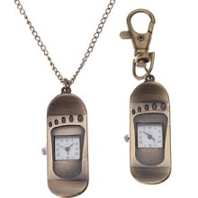 Unisex Skateboard Style Alloy Quartz Analog Keychain Necklace Watch (Bronze)