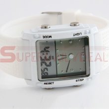 Unisex Special White Band Face Rubber Digital Color Led Quartz Wrist Watch