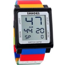 Unisex Trendy Touch Screen Digital Silicone Watch Black Rainbow