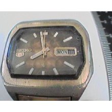 Unusual Big Brown Dial Seiko 5 6119 Auto Dd Watch Runs
