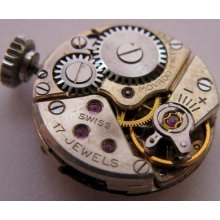 Used Lady Movado 7 17j. Complete Watch Movement & Dial For Parts