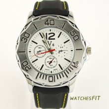 V6 White Dial Classic Quartz Black Rubber Wrist Men's Outdoor Sport Style Watch