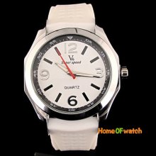 V6 White Fashion Sport Boys Girls Analog Clock Rubber Wrist Quartz Watch
