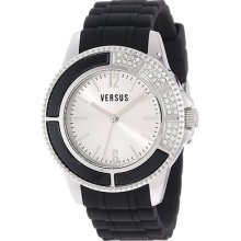 Versus By Versace Women's Tokyo Black Rubber Silver Dial Crystal Watch Free S&h
