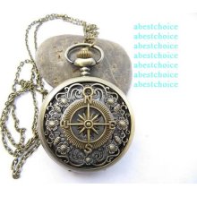 Vintage cool quartz pocket watch necklace watch with long chain,Victorian Compass ,nautical pirate Pocket Watch Necklace