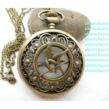 Vintage cool quartz pocket watch necklace watch with long chain,The Hunger Games flower Pocket Watch Necklace