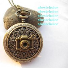 Vintage cool quartz pocket watch necklace watch with long chain,camera Pocket Watch Necklace