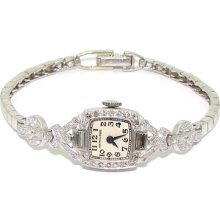 Vintage Deco Platinum 1.50ct Diamond Hamilton Manual Bracelet Watch 17j 911