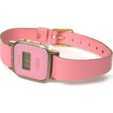 Vintage Digital Watch Pink Leather Gold Girl Feminine Women's Wrist Clock Bracelet Fashion Accessory