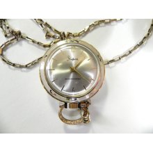 Vintage Gold swiss Watch Pendant Necklace by Sheffield On Gold P Sterling Chain