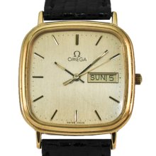 Vintage Men's Omega Deville Quartz 14k Gold Pladed Watch 1435