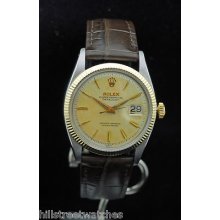 Vintage Mens Rolex Oyster Perpetual Datejust Gold & Steel Watch 6605 Circa 1959