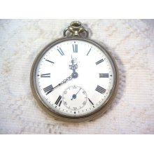 Vintage Omega open face pocket watch with porcelain dial in steel case