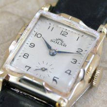 Vintage Solar Wrist Watch - Swiss Made - Mechanical Wind Up Watch - Gents Watch - Mid Century Men's Watch