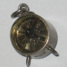 Vintage Sterling Silver Alarm Clock Charm ~ Hands Move
