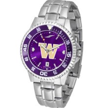 Washington Huskies Competitor AnoChrome Men's Watch with Steel Band and Colored Bezel