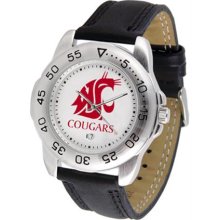 Washington State Cougars Mens Leather Sports Watch