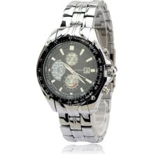 Watch Quartz Hour Dial Date Black Clock Sport Men Steel Wrist Watch Wv105