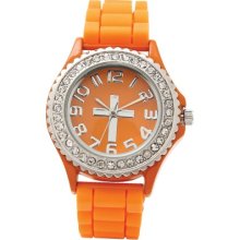 Watch, Silicone Wristband with Cross, Orange, Small