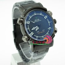 Weide Stainless Steel Alarm Quartz Waterproof T2 Time Analog Digital Mens Watch