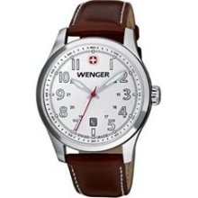 Wenger Mens Terragraph Analog Stainless Watch - Brown Leather Strap - White Dial - 0541.103