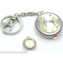 Western Horseshoe Pocket Watch - Silver & Gold - Key Chain Or Clip-on