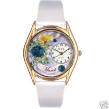 Whimsical 3d March Birthstone Novelty Watch Ladies White Leather Hand Made Usa