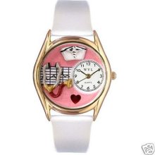 Whimsical 3d Nurse Red Novelty Wrist Watch Ladies White Leather Hand Made Usa