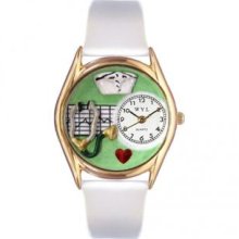 Whimsical Watches C-0610031 Womens Nurse Green White Leather And Goldtone Watch