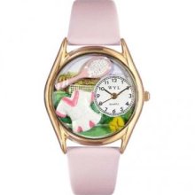 Whimsical Watches C-0810015 Womens Tennis Female Pink Leather And Goldtone Watch