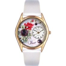 Whimsical Watches C-0910006 Womens Birthstone- June White Leather And Goldtone Watch
