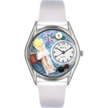 Whimsical Watches Massage Therapist White Leather And Silvertone Watch