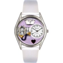 Whimsical Watches Nurse Purple White Leather And Silvertone Watch #S0610032