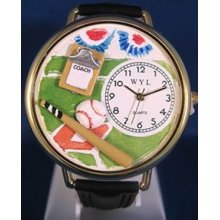 Whimsical Watches Unisex Baseball Coach Gold G0830001 Black Leather Analog Quartz Watch with White Dial