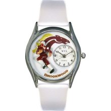 Whimsical Watches Unisex Football Fundraising Silver S1120006 White Leather Quartz Watch with White Dial