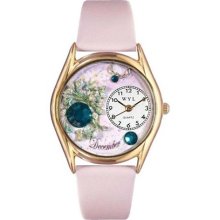 Whimsical Womens Birthstone: December Pink Leather And Goldtone W ...
