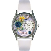 Whimsical Womens Birthstone: March White Leather Watch #557841