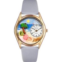 Whimsical Womens Palm Tree Baby Blue Leather And Goldtone Watch # ...