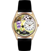 Whimsical Womens Soccer Black Leather And Goldtone Watch #C082002 ...