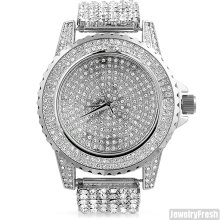 White Gold Finish Crystal Iced Out Sport Watch