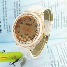 White Rhinestones Quartz Leather Ladies Girls Casual Analog Wrist Watch M639w